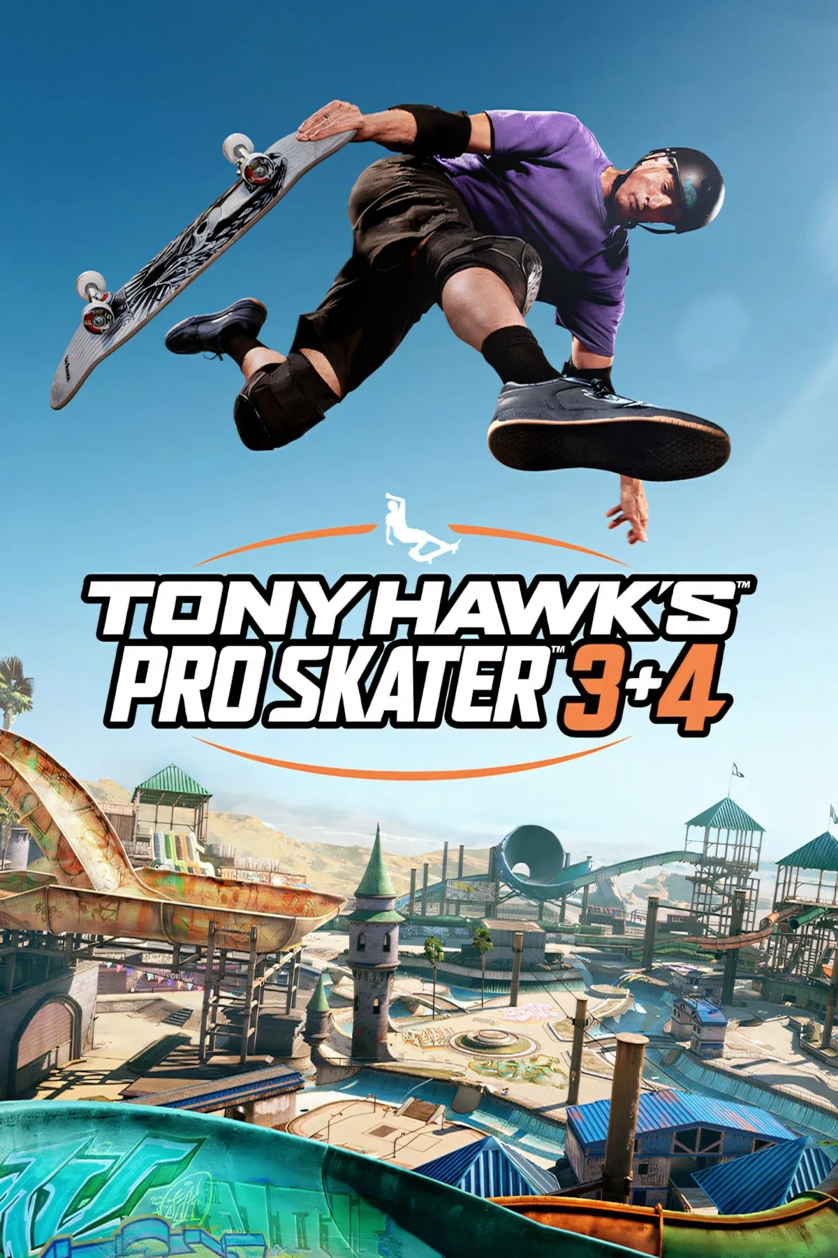 Ảnh bìa chính thức của game Tony Hawk's Pro Skater 3 + 4 với biểu tượng và hình ảnh các skater