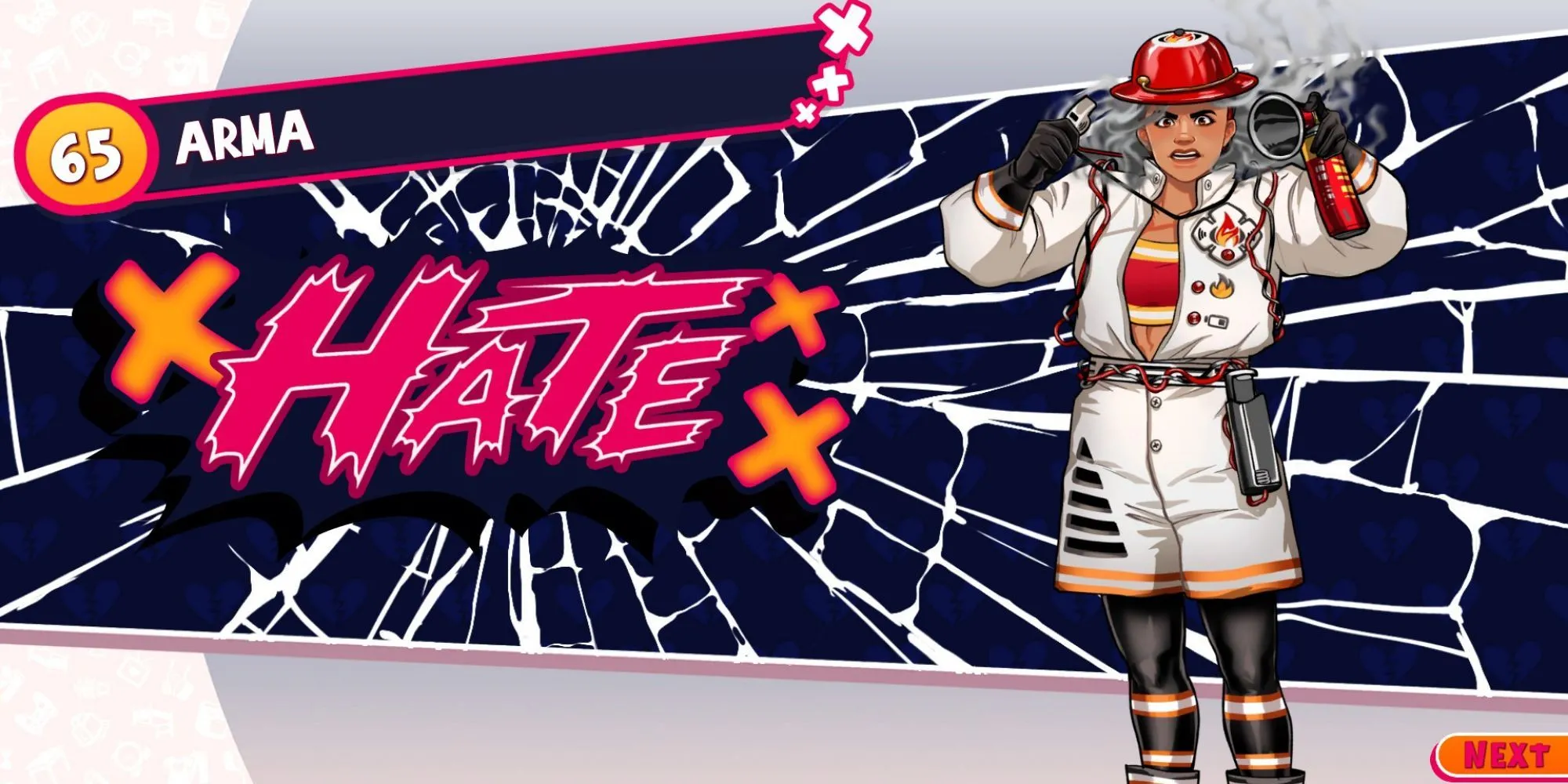 ảnh chụp màn hình game Date Everything cảnh tương tác với nhân vật Arma, báo cháy