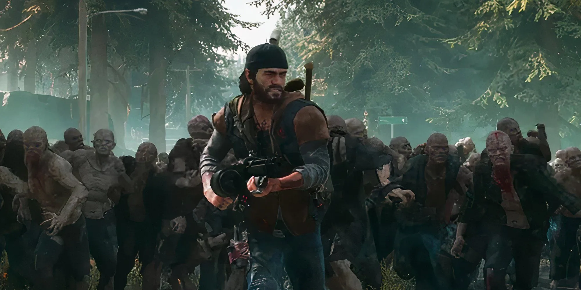 Bầy zombie khổng lồ Freaker trong Days Gone đang ồ ạt truy đuổi Deacon