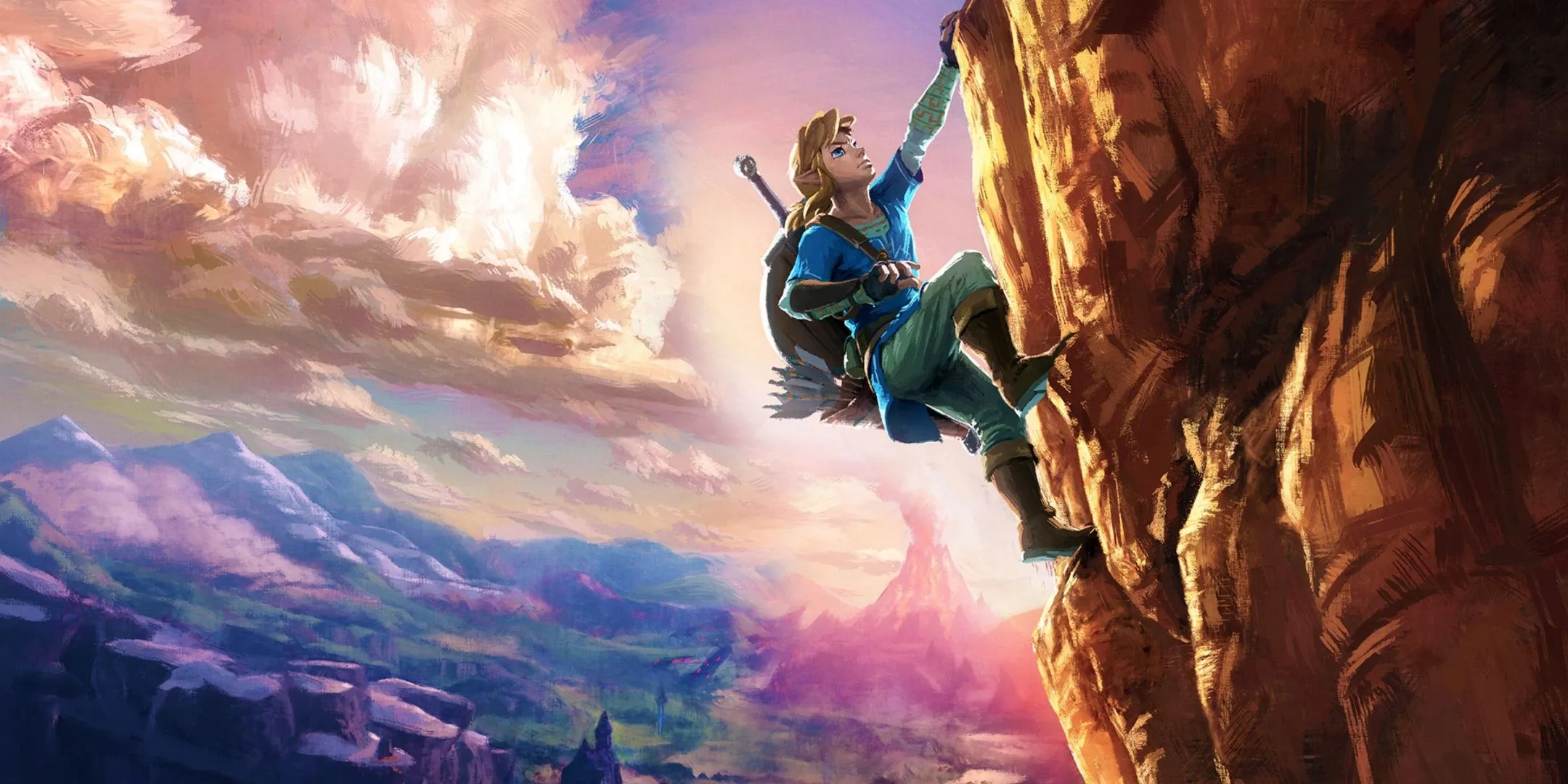 Bìa nghệ thuật chính của The Legend of Zelda: Breath of the Wild với Link khám phá Hyrule