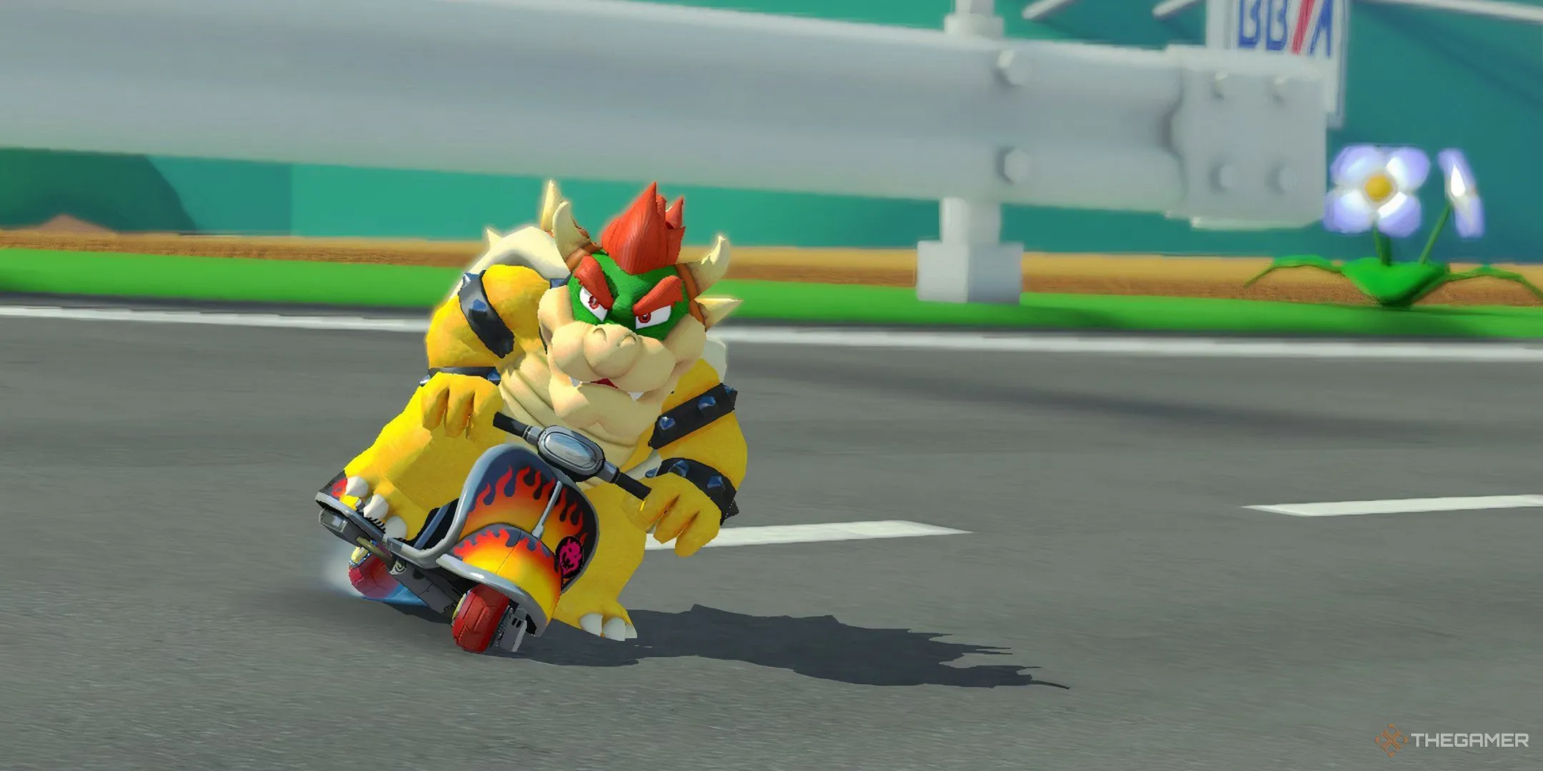 Bowser đang drift trên đường đua trong Mario Kart 8 Deluxe, minh họa chế độ Grand Prix hấp dẫn.