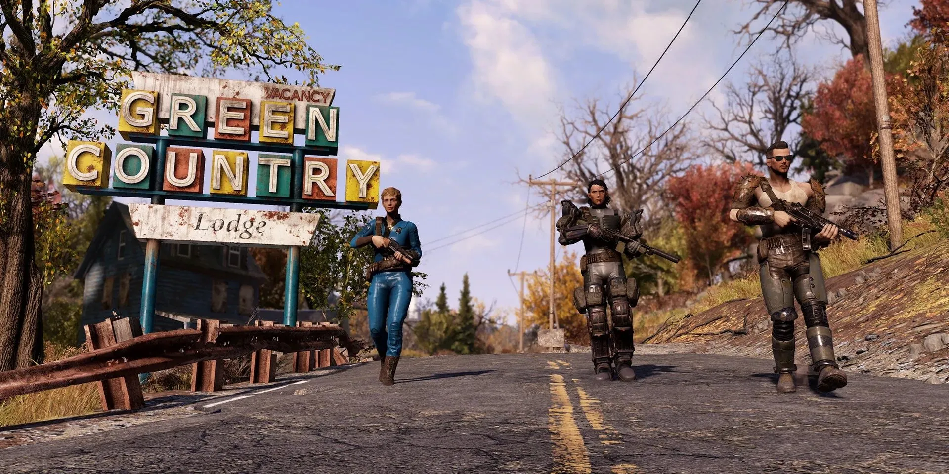 Các Vault Dweller trong Fallout 76 với trang phục đa dạng khám phá vùng đất hoang.