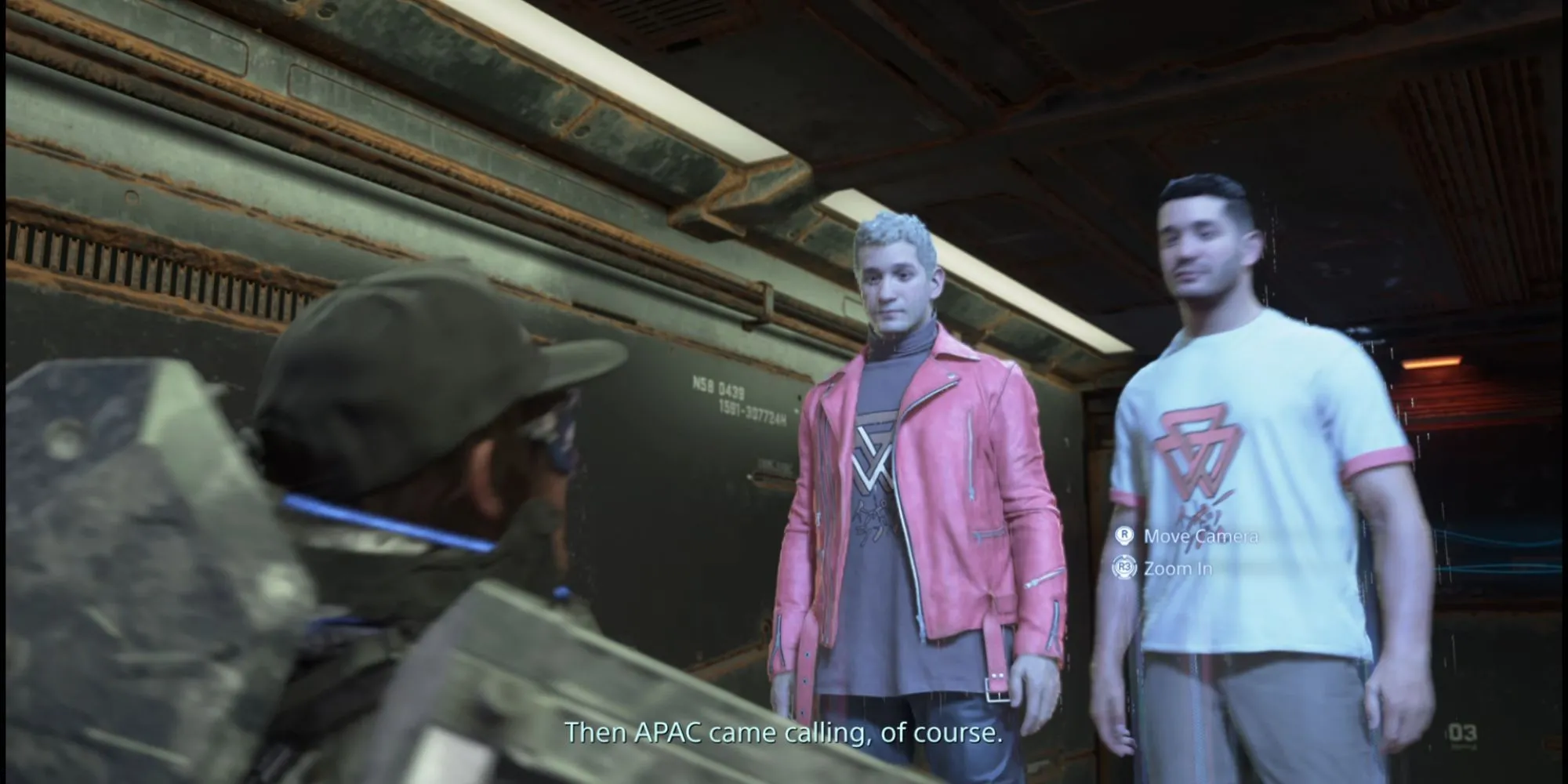 Cảnh cận mặt một nhân vật phụ khác trong Death Stranding 2, có thể là một cameo người thật, thể hiện biểu cảm khuôn mặt.