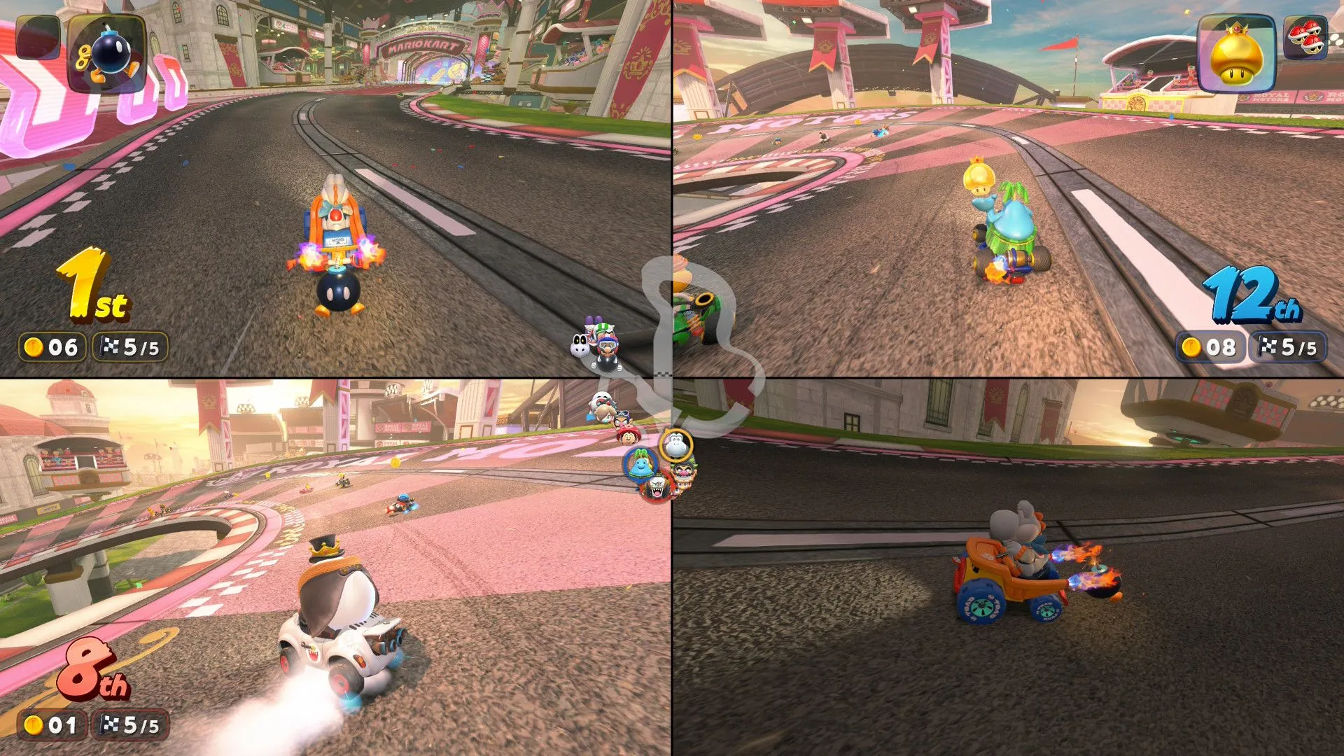Cảnh đua 24 người chơi trong chế độ multiplayer của Mario Kart World