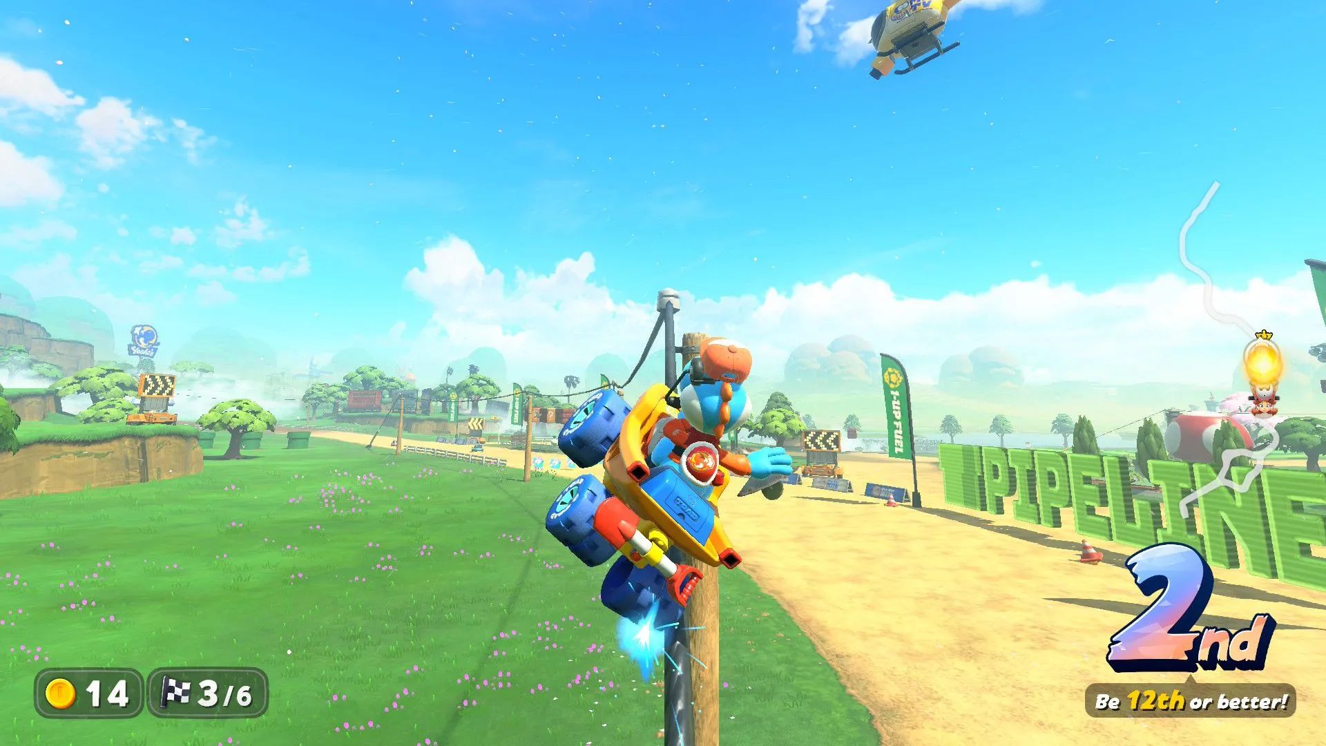 Cảnh trượt ván trên đường ray trong Mario Kart World