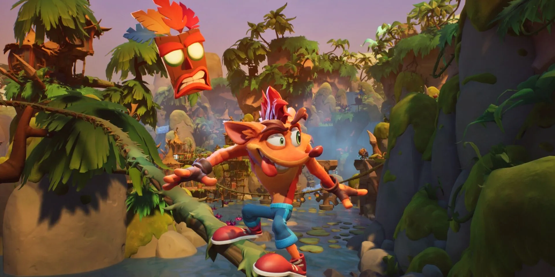 Crash Bandicoot trượt trên dây trong Crash Bandicoot 4
