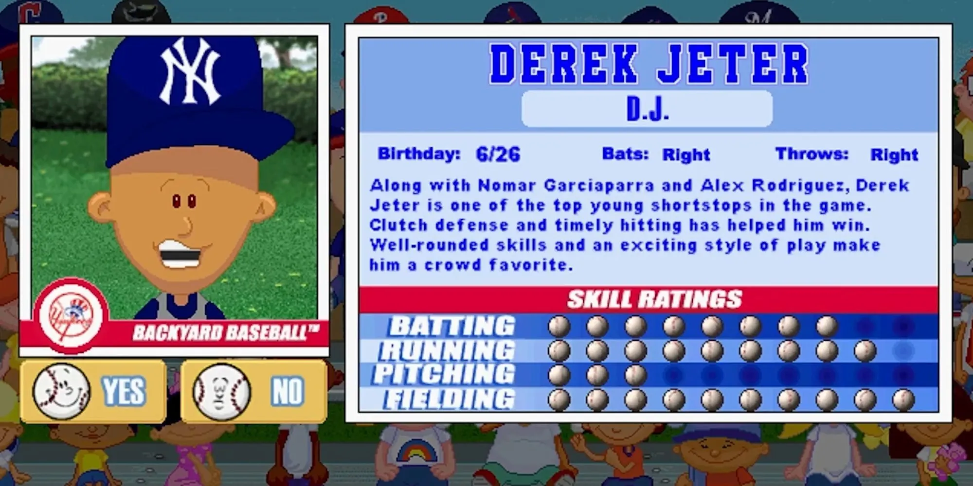 Derek Jeter phiên bản hoạt hình trong Backyard Baseball 2001