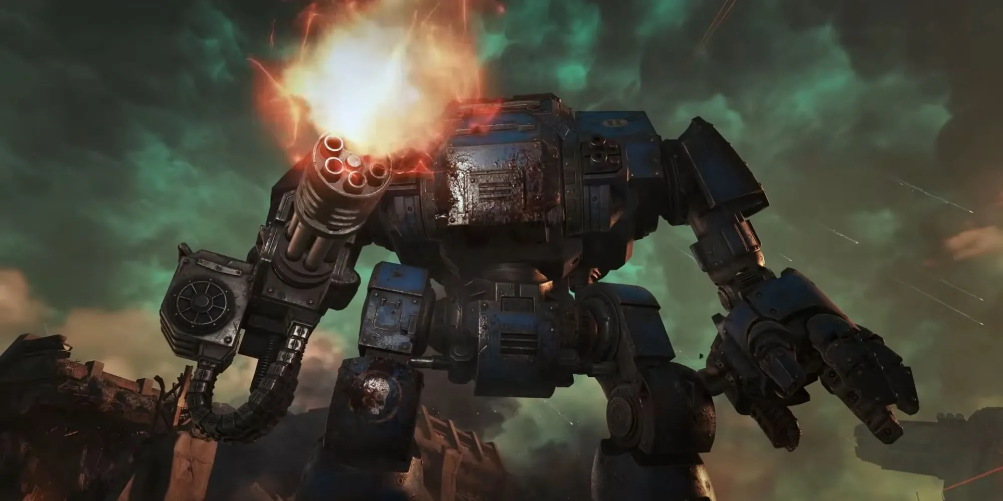Đội quân Space Marine cùng Dreadnought chống lại làn sóng kẻ thù trong chế độ Siege của Space Marine 2
