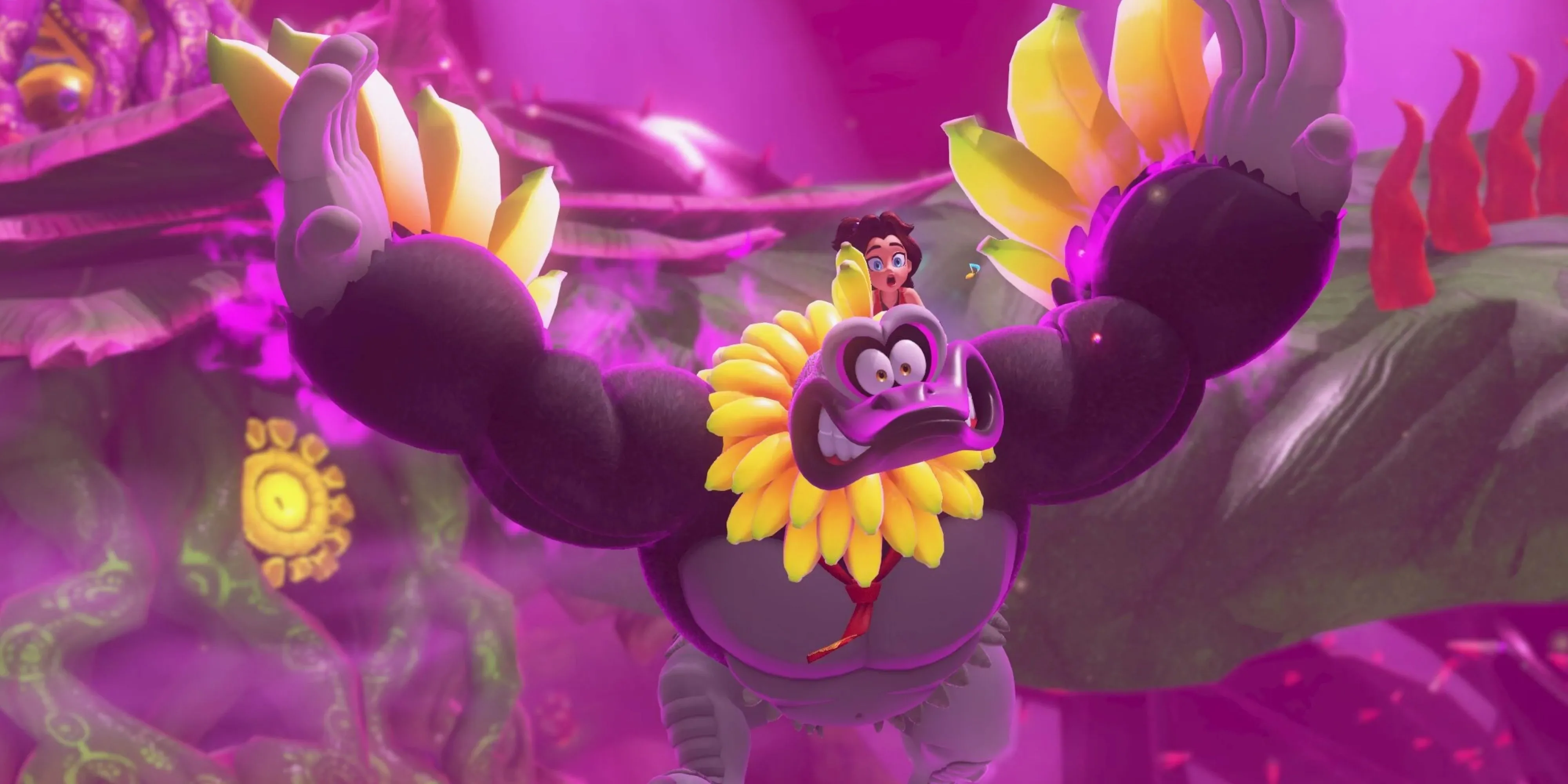 Donkey Kong cưỡi đà điểu trong Donkey Kong Bananza, minh họa khả năng tương tác với môi trường và sinh vật trong game.