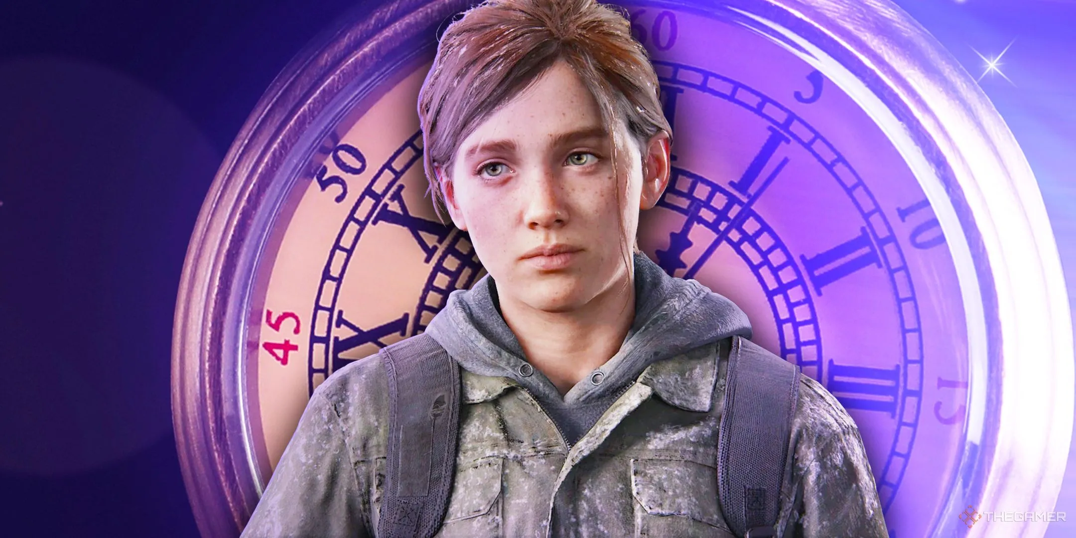 Ellie từ The Last of Us Part 2 đứng trước đồng hồ cũ