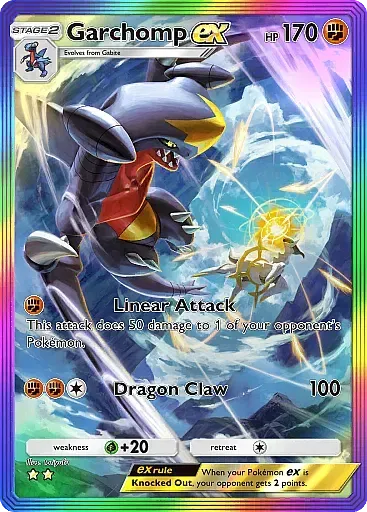 Garchomp Ex, lá bài Stage 2 Ex mạnh mẽ từ set Triumphant Light trong Pokemon TCG Pocket.