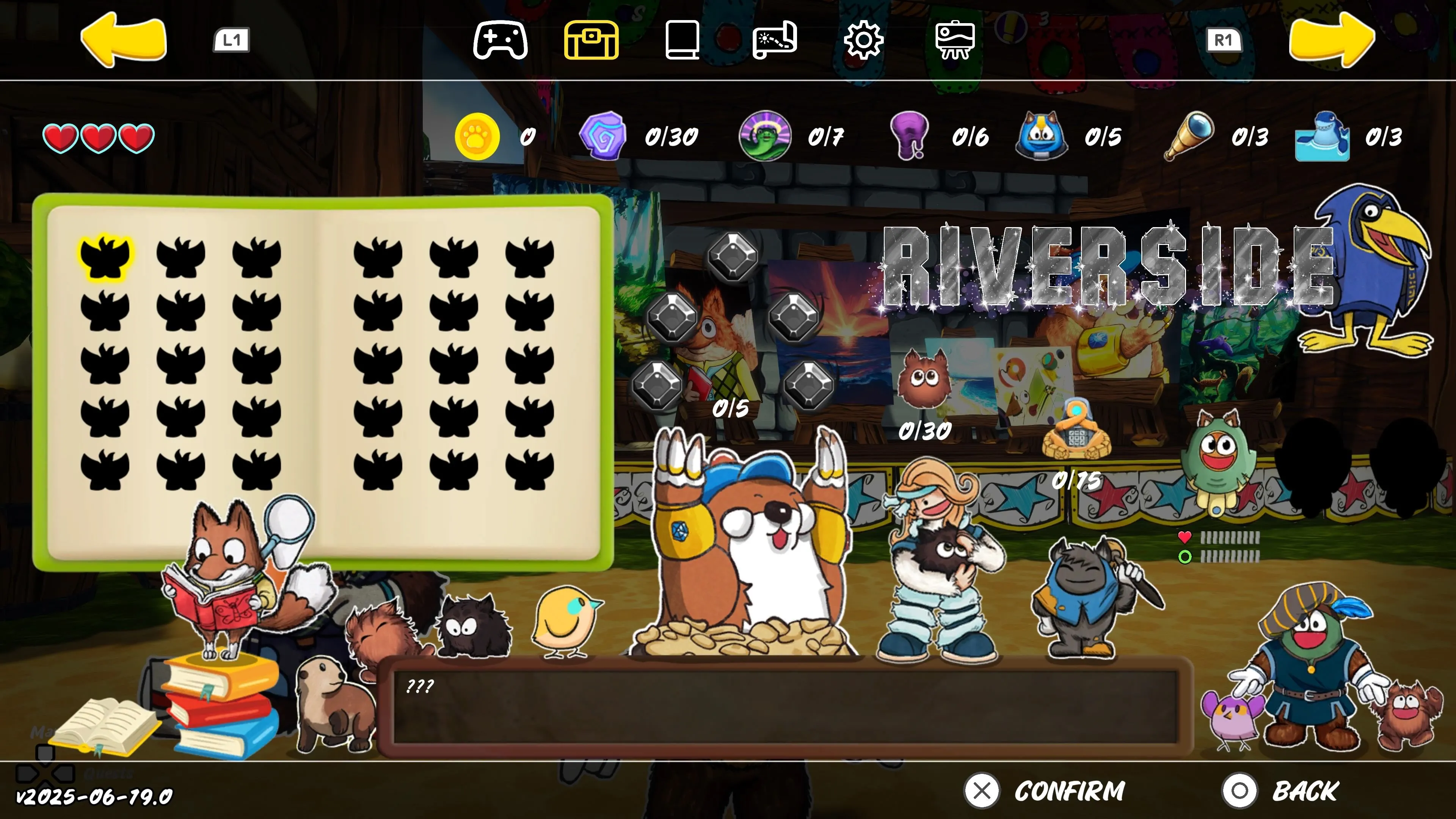 Giao diện menu thu thập vật phẩm trong game Ruffy And The Riverside