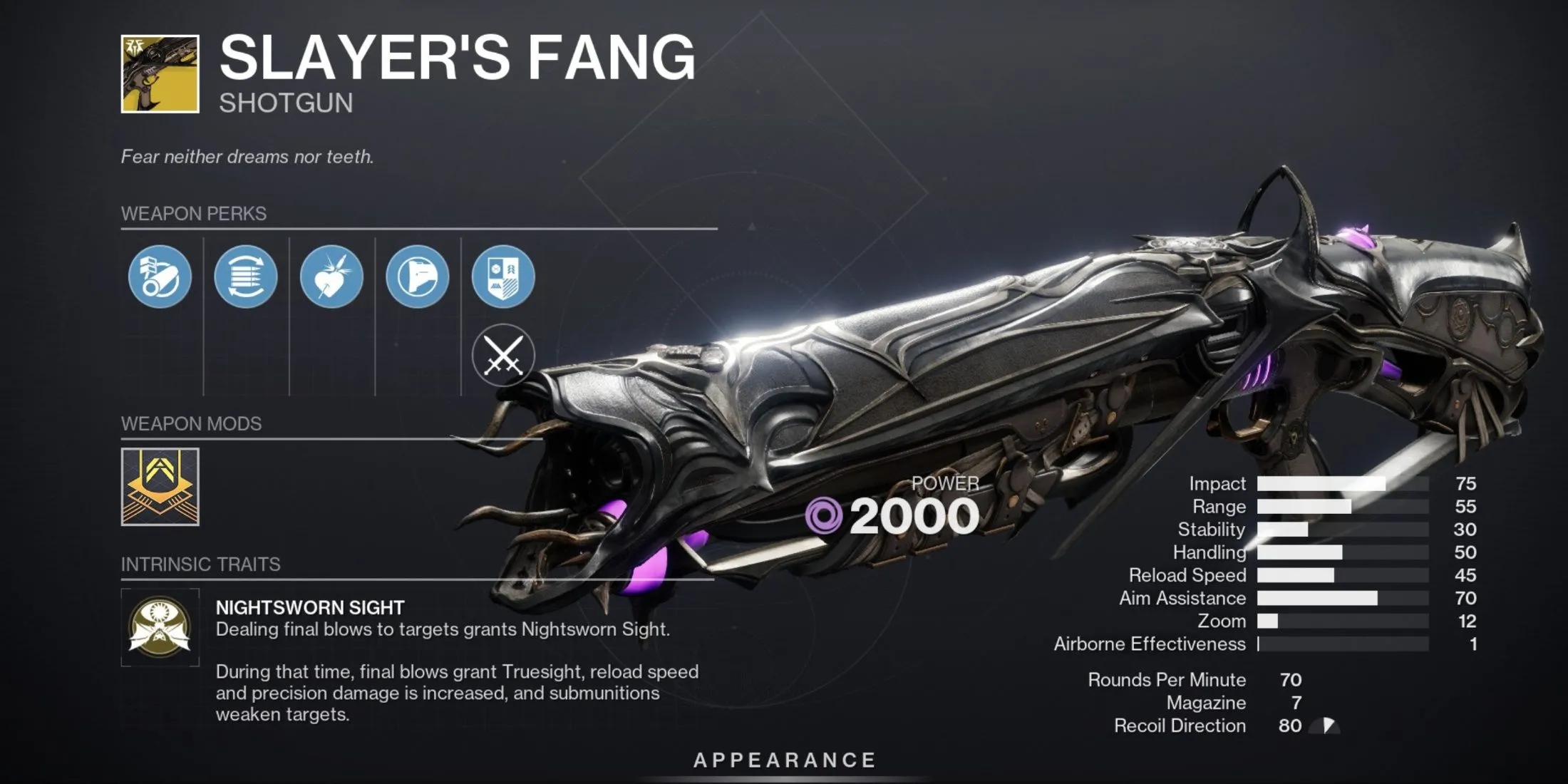Khẩu shotgun exotic Slayers Fang (được khuyến nghị) trong Destiny 2