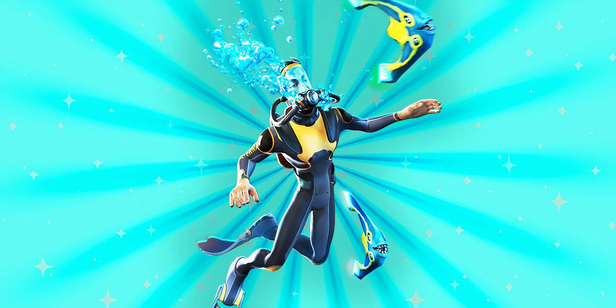 Nhân vật thợ lặn Subnautica nổi bật trên nền xanh đại dương.